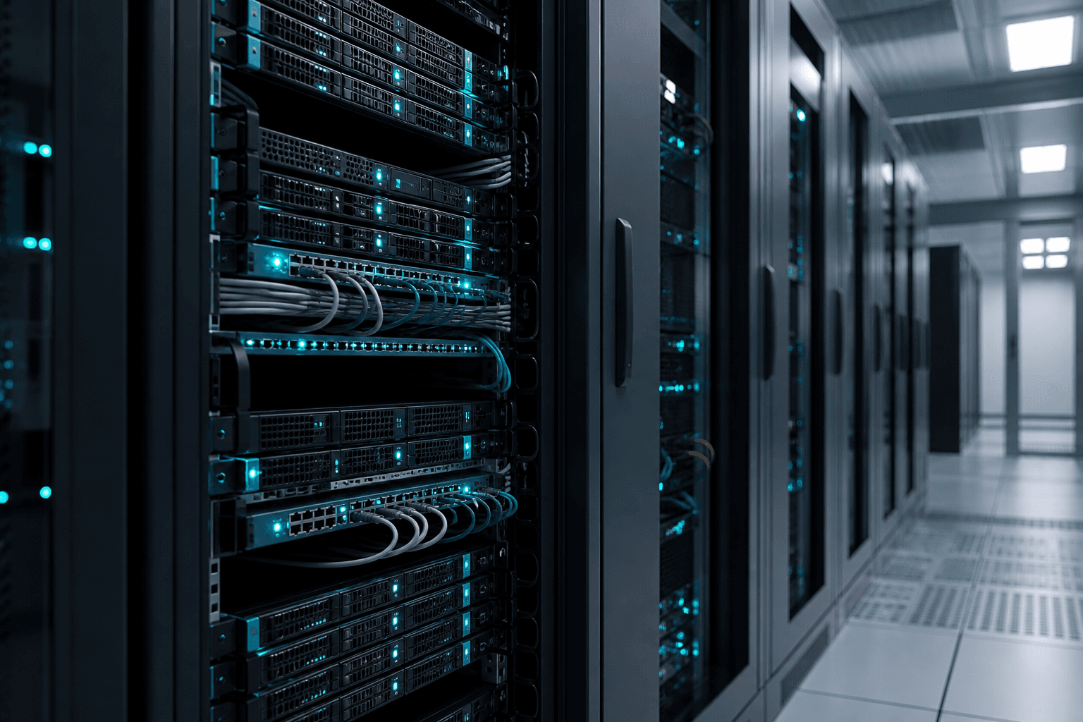 Infrastruttura server e delivery: rack, rete e indicatori di servizio