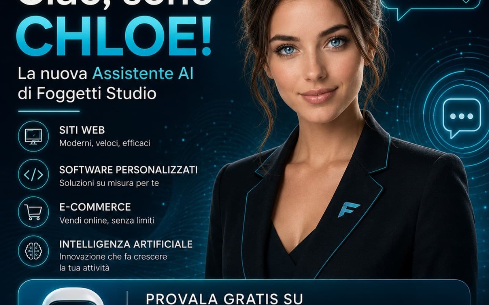 Chloe assistente AI Foggetti Studio: chat voce e analisi sito